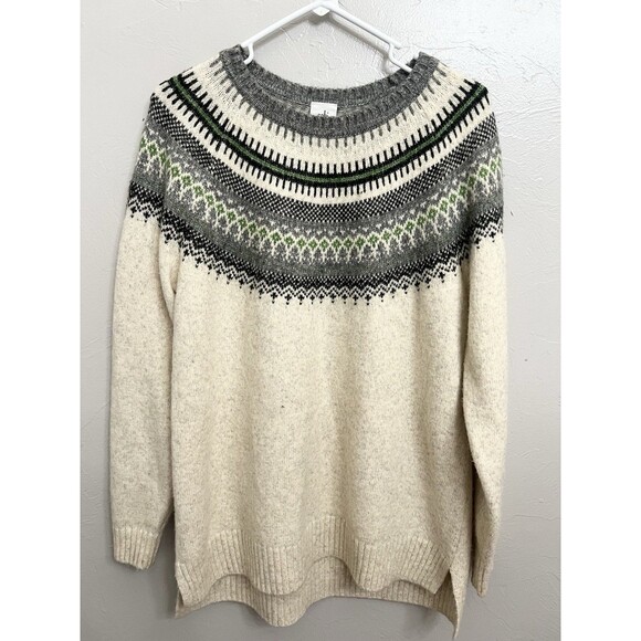 CAbi Sweaters - Cabi Women's Fair Isle Green and Cream Pullover Sweater Size M Preppy Timeless
